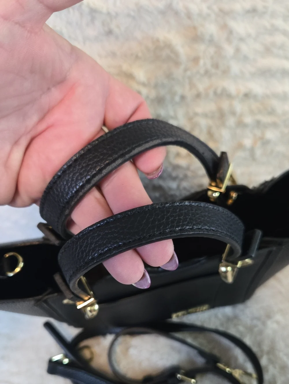 Steve Madden Black Pebbled Satchel with Gold Hardware